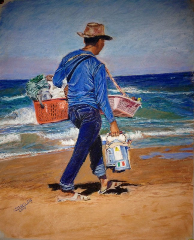 Moroccan beach painting, pastel