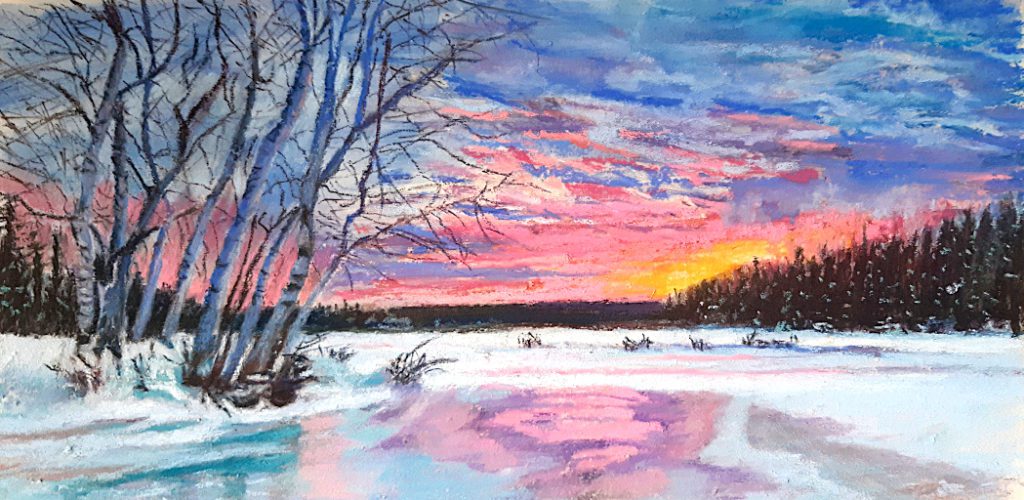 winter scene, lake painting